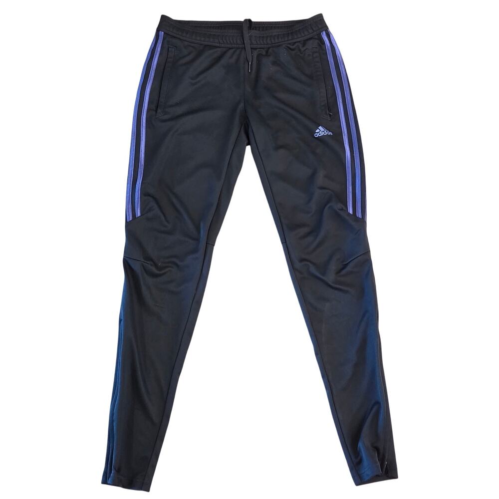 Stylish Adidas Black Track Pants w Blue Stripes - Sm 8-10